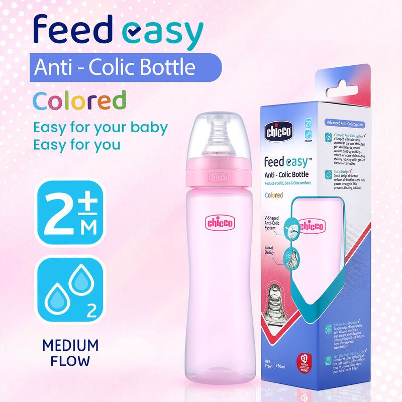 Feed Easy Pink Colored Narrow Neck Feeding Bottle (250ml) image number 1